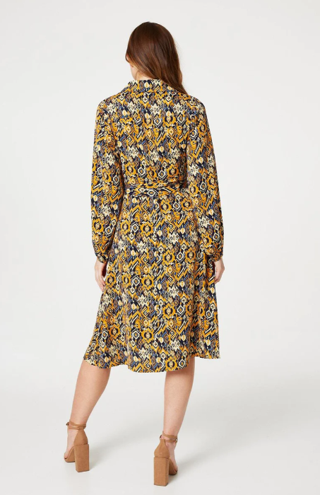 Benedicta Mustard Ikat Print Shirt Dress