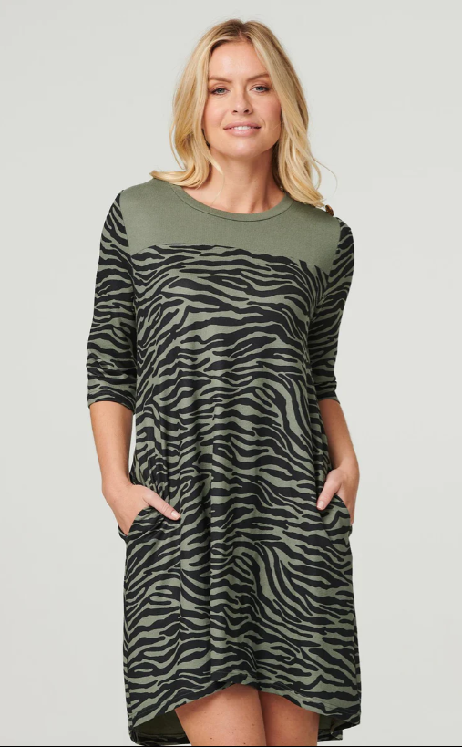 Sherly Khaki Zebra Swing Dress