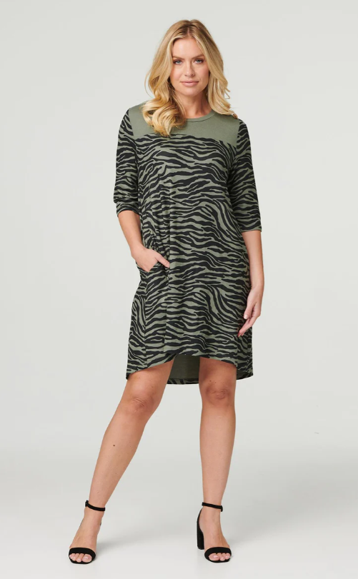 Sherly Khaki Zebra Swing Dress