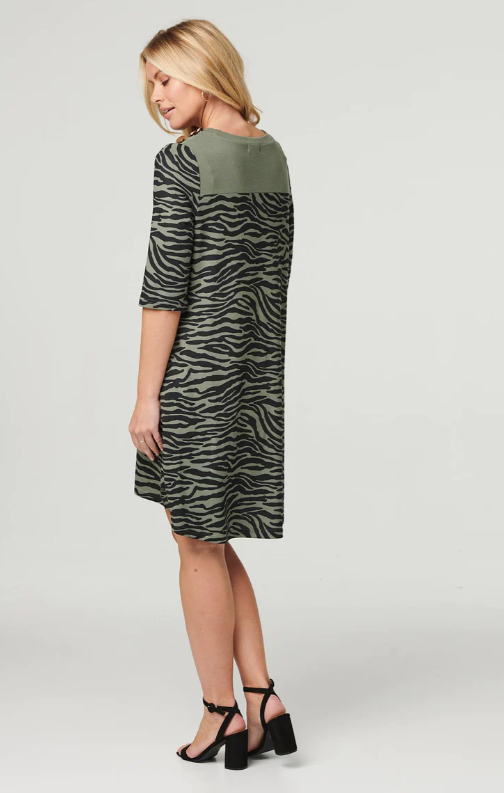 Sherly Khaki Zebra Swing Dress