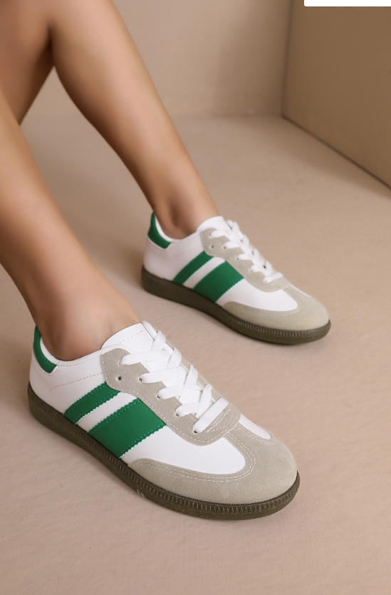 Larsa White/Green Lace Up Sneakers