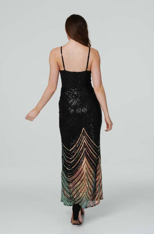 Dolores Black Sequin Cami Maxi Dress