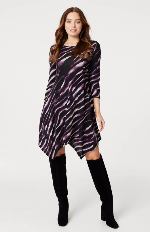 Yamato Purple Hanky Hem Skater Dress