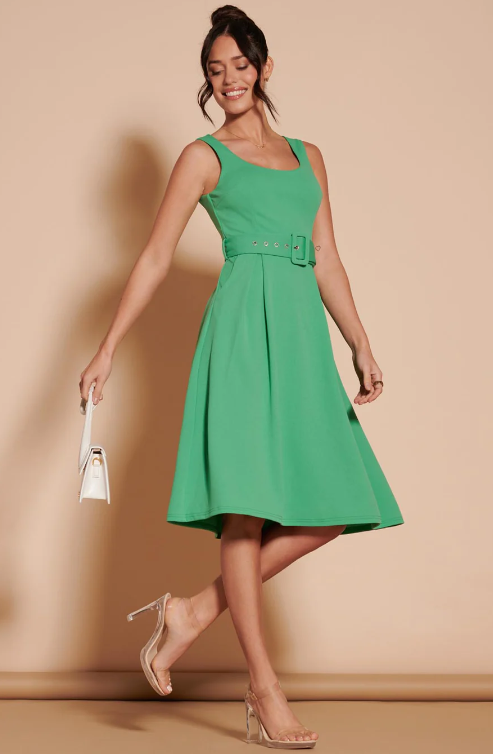 Marykate Green Belted Swing Dress