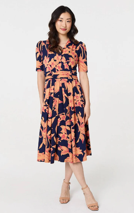 Harper Navy Wrap Midi Dress