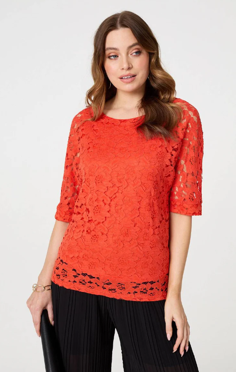 Deirdre Coral Floral Lace Blouse