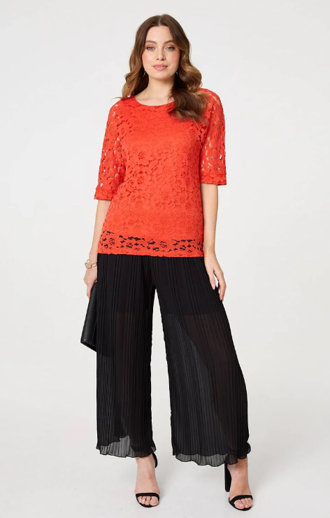 Deirdre Coral Floral Lace Blouse