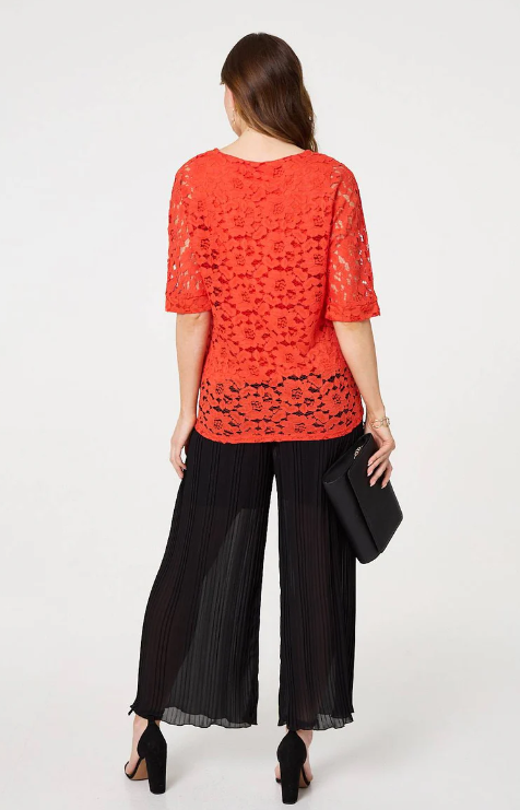 Deirdre Coral Floral Lace Blouse