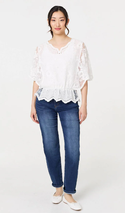 Jacinta White Broderie Anglaise Peplum Blouse