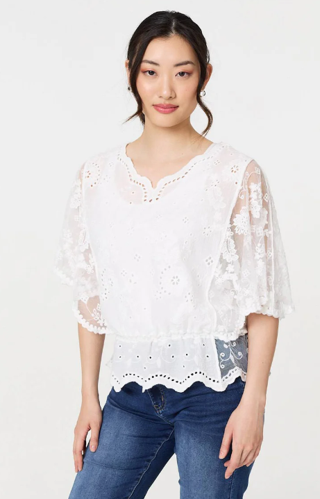 Jacinta White Broderie Anglaise Peplum Blouse