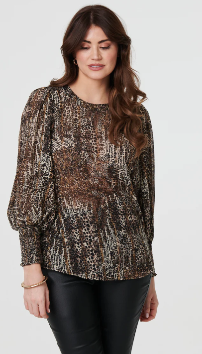 Maeve Beige Animal Print Mesh Blouse