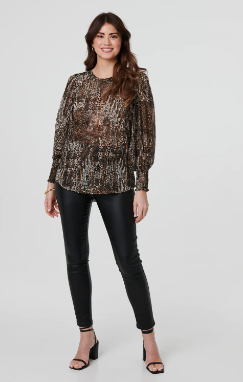 Maeve Beige Animal Print Mesh Blouse