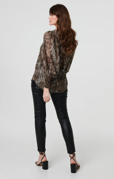 Maeve Beige Animal Print Mesh Blouse