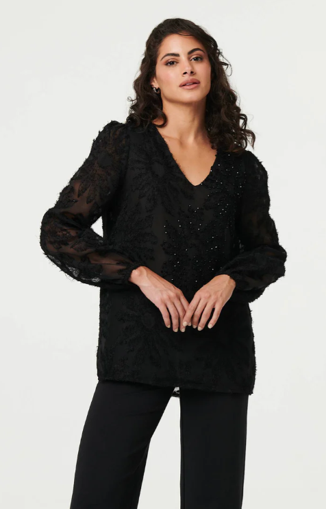 Ingrid Black Lace Embellished Top