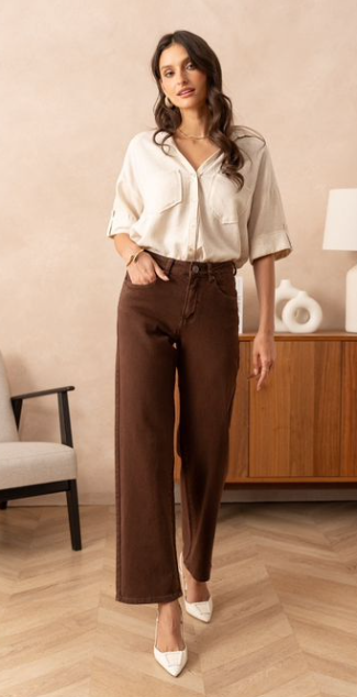 Aoife Brown Wide Leg Jeans