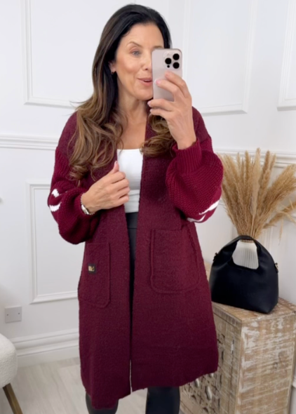 Yvonne Wine Heart Sleeve Coatigan