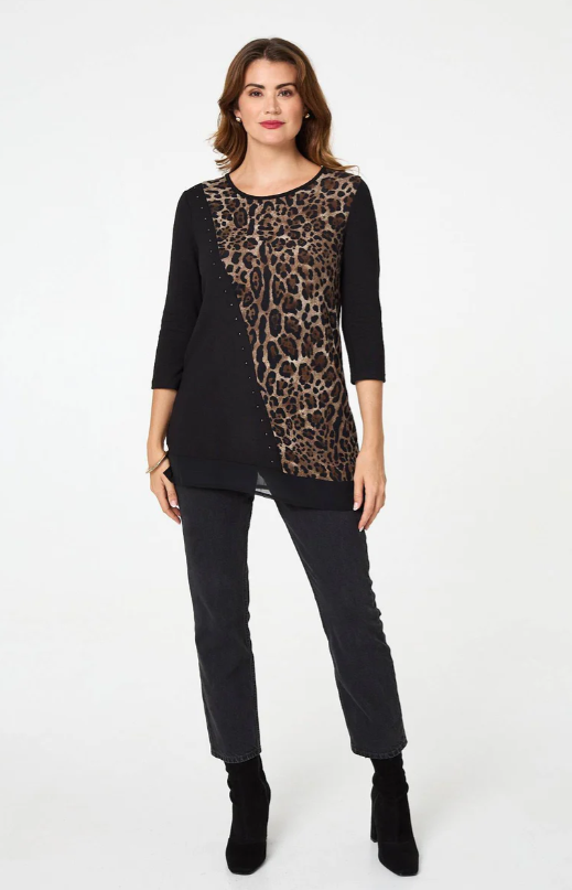 Ariella Black Leopard Panel Top