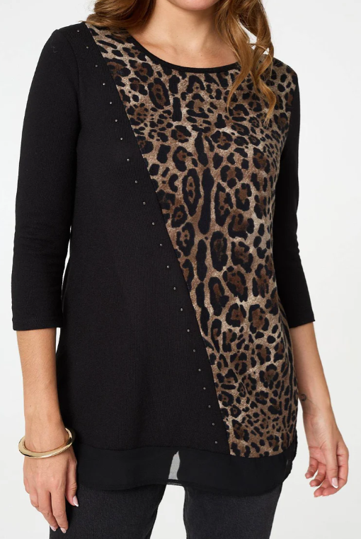 Ariella Black Leopard Panel Top