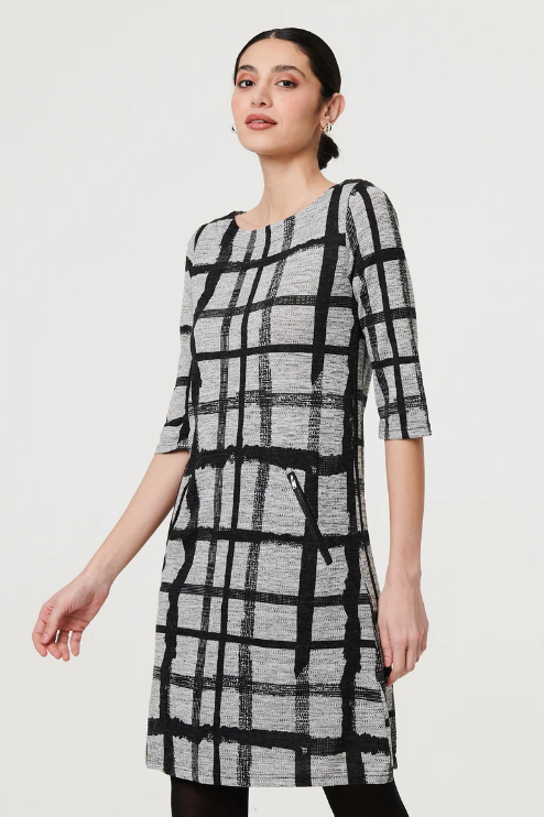 Nancy Black Check Shift Dress