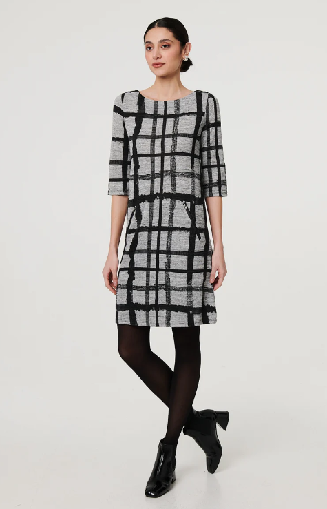Nancy Black Check Shift Dress