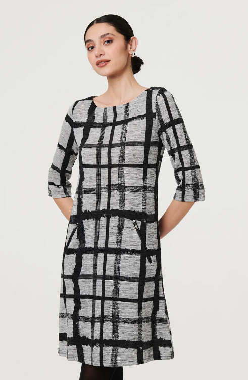 Nancy Black Check Shift Dress
