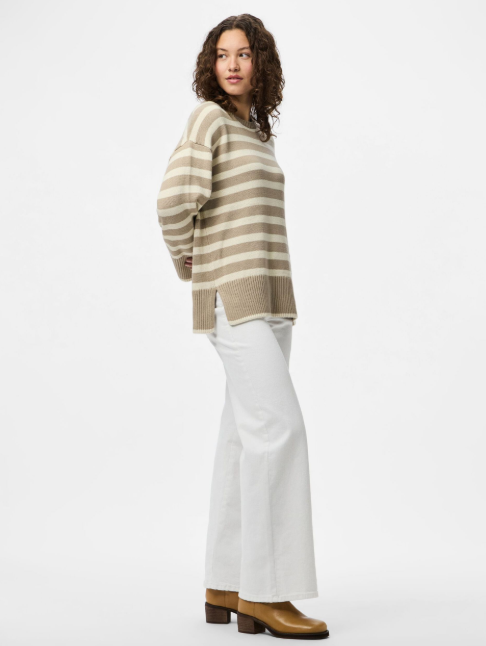 Ava Crockery Beige Striped Pullover