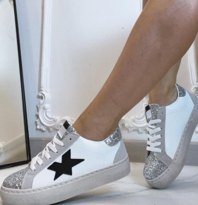 Leandra White Glitter Upper Trainers