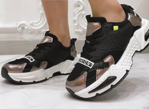 Sherly Black Chunky Sole Trainers