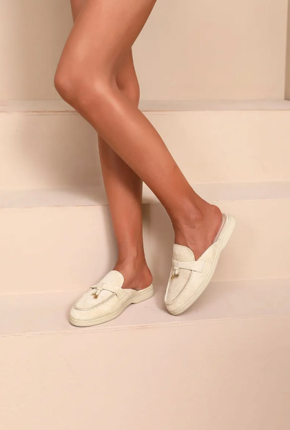 Felicity Beige Suede Backless Moccasins
