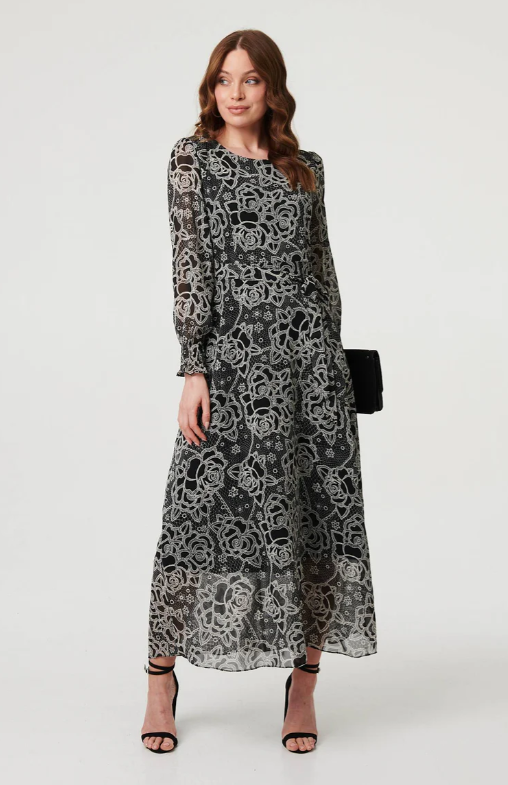 Nelia Black Semi Sheer Layer Maxi Dress