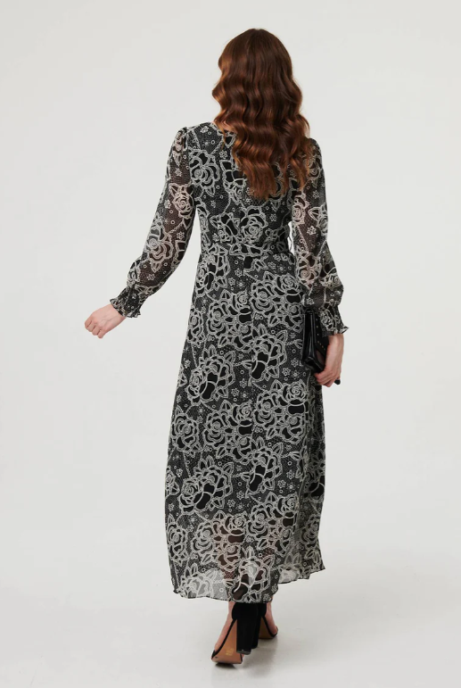 Nelia Black Semi Sheer Layer Maxi Dress