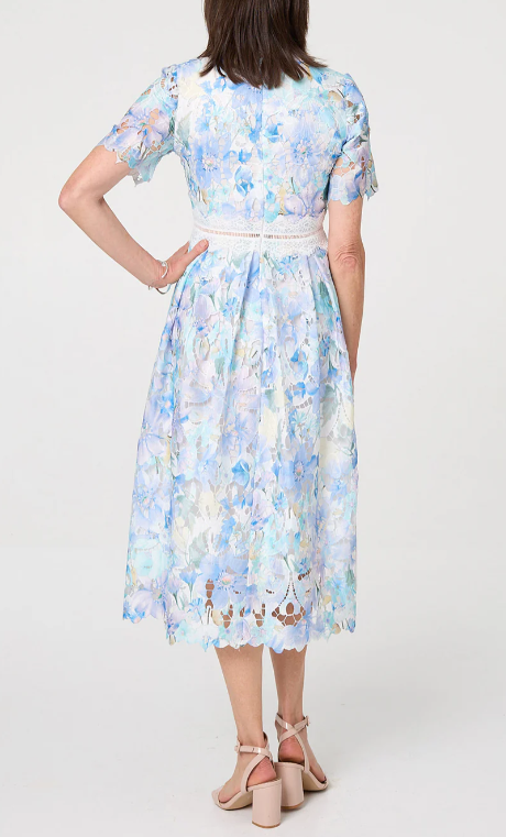 Bernadette Blue Lace Cut Off Midi Dress