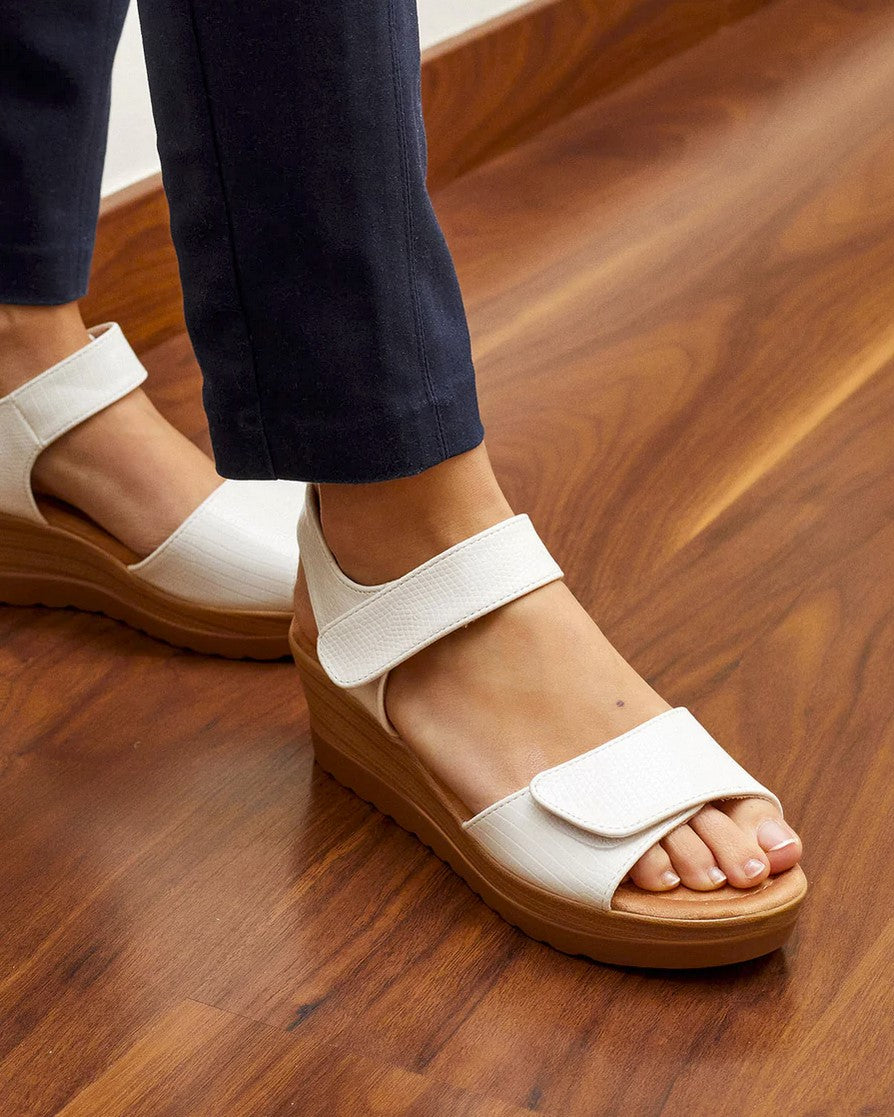 Olivia White Wedge Sandals