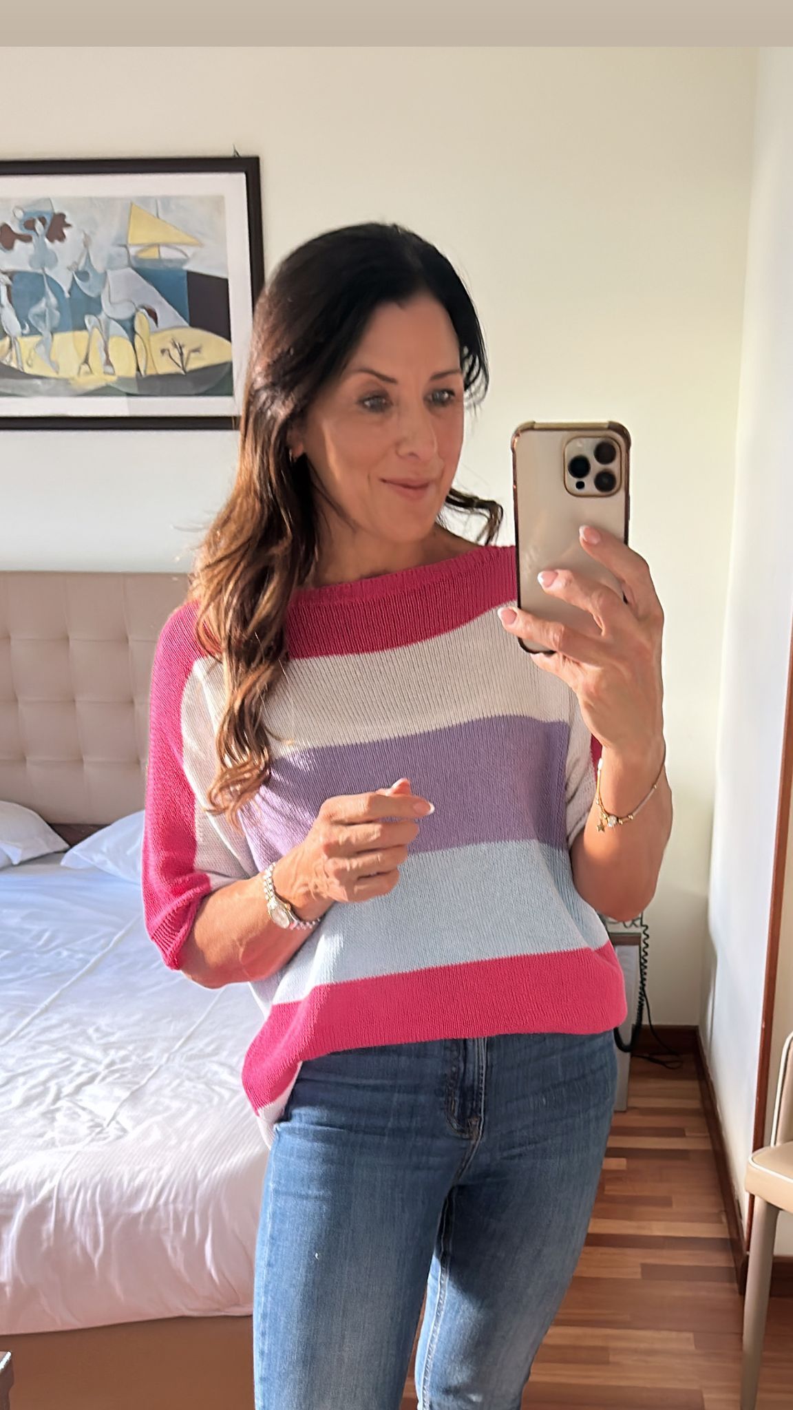 Glenis Fuchsia And White Stripe Sweater