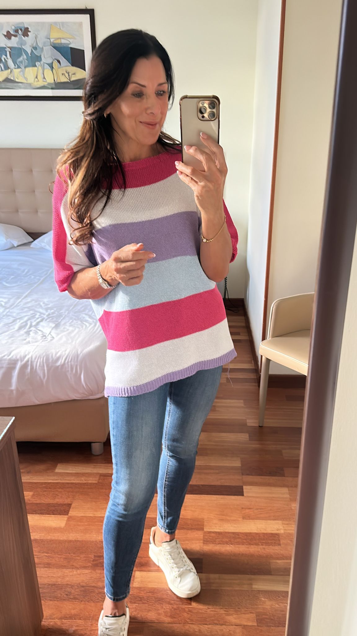 Glenis Fuchsia And White Stripe Sweater