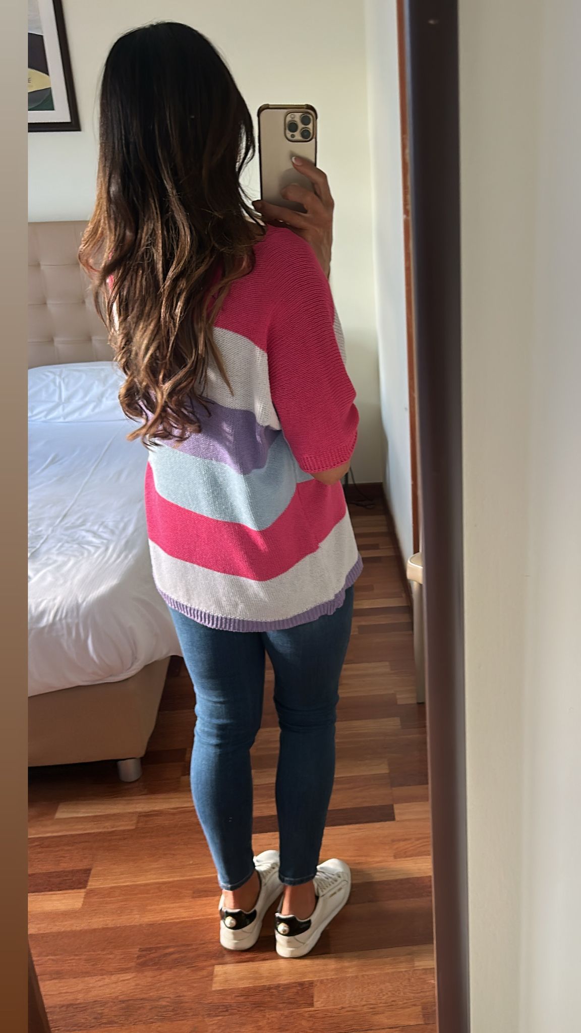 Glenis Fuchsia And White Stripe Sweater