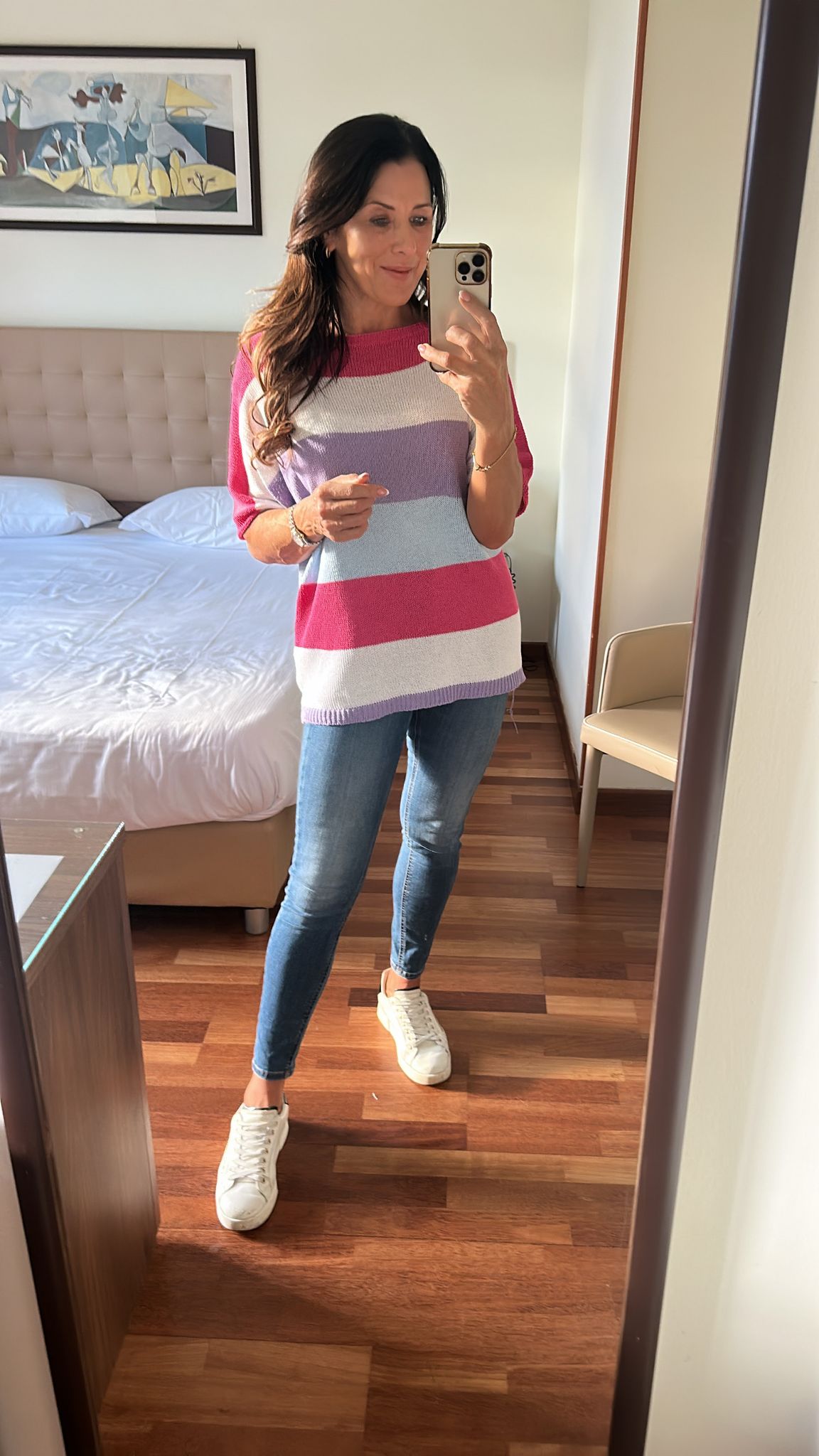 Glenis Fuchsia And White Stripe Sweater
