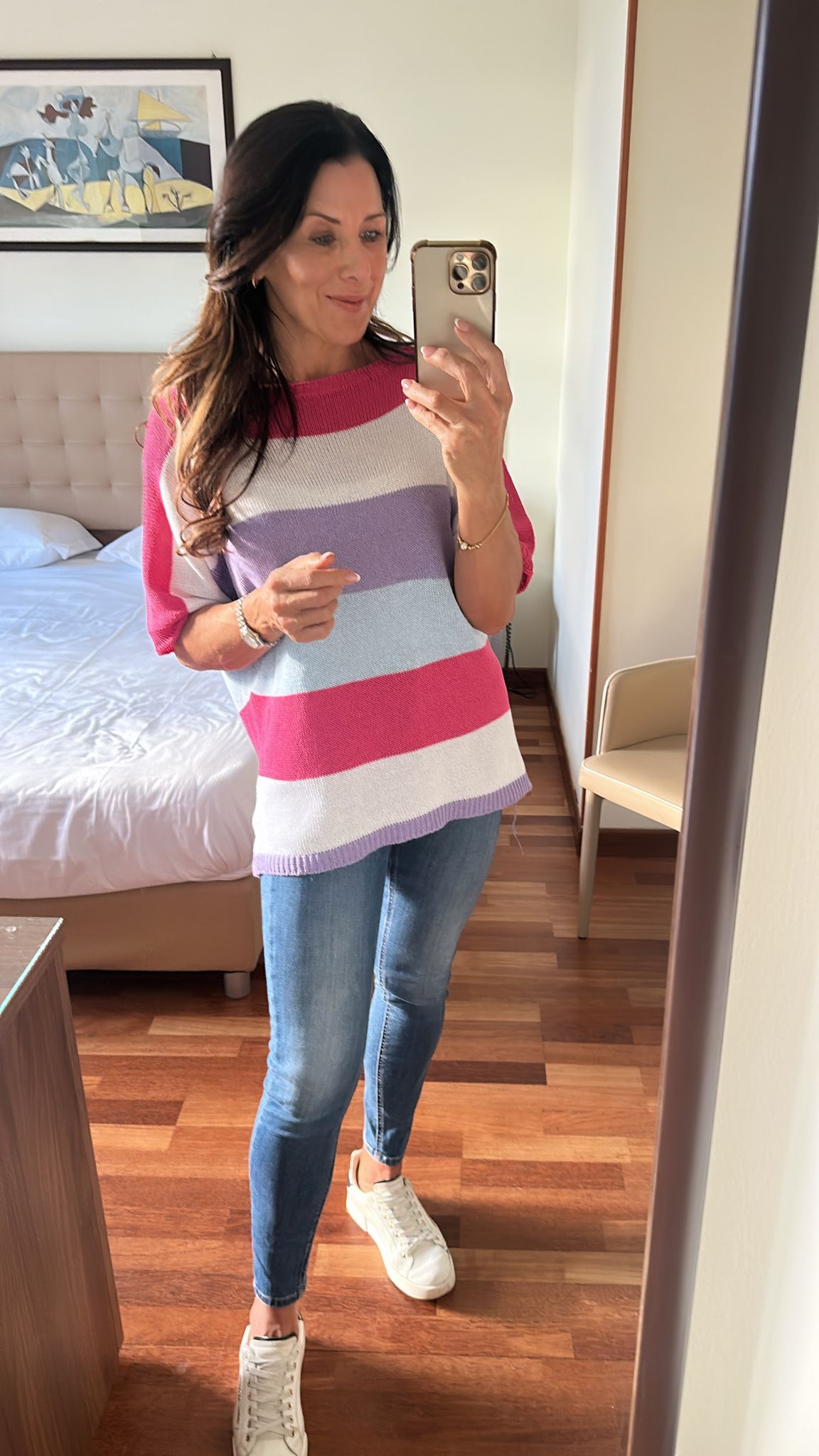 Glenis Fuchsia And White Stripe Sweater