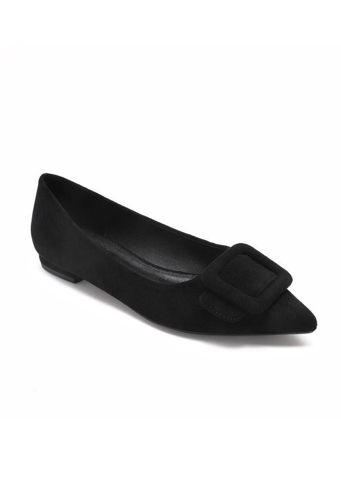 Whoopi Black Suede Buckle Pumps