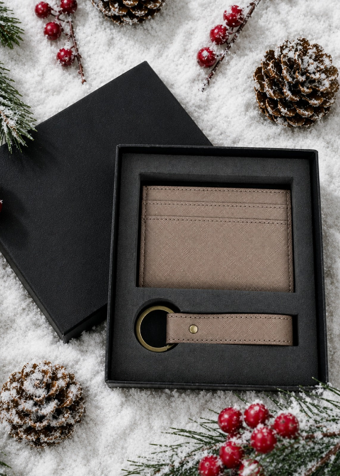 Card Holder & Keyring Gift Set Taupe