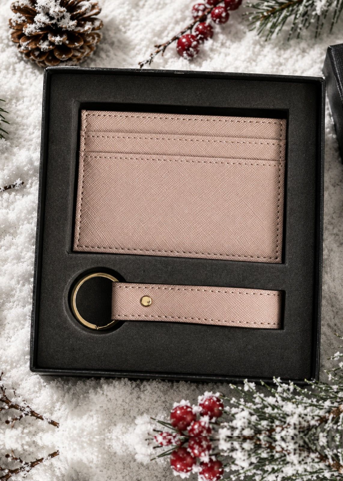 Card Holder & Keyring Gift Set Beige