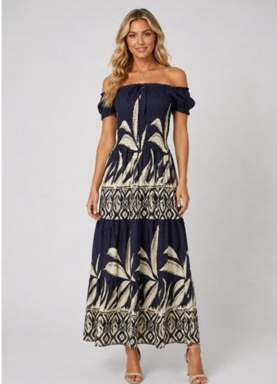 Litty Navy Shirred Bodice Dress