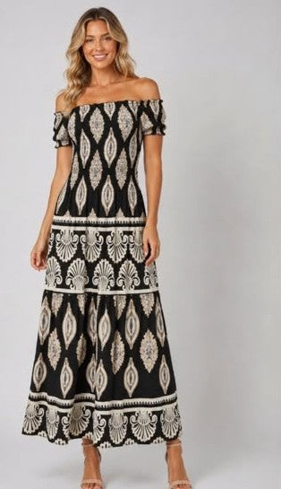 Sandra Black Shirred Bodice Dress