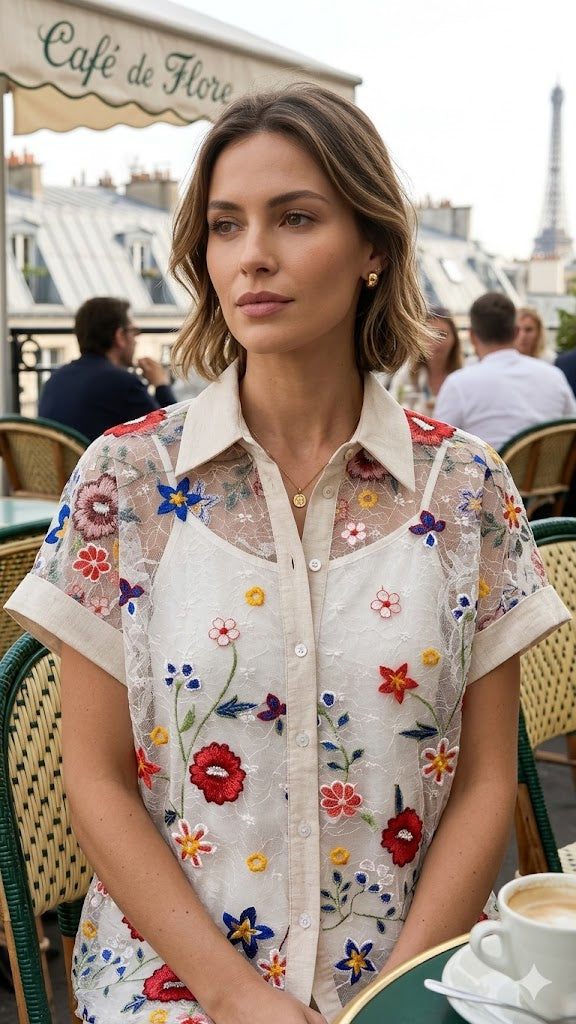 Cleo Beige Embroidered Shirt