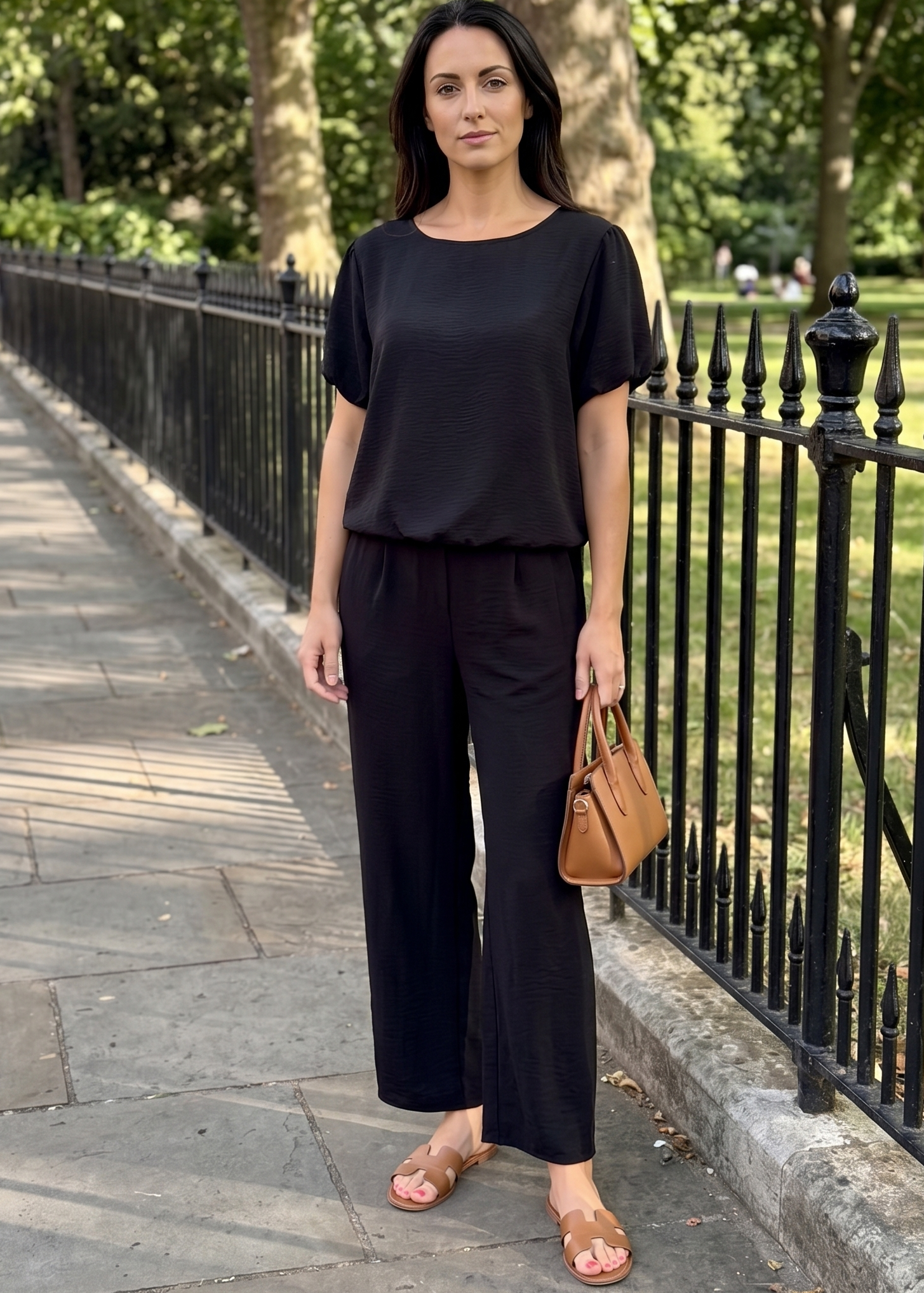 Alish Black Short Puff Sleeve Set