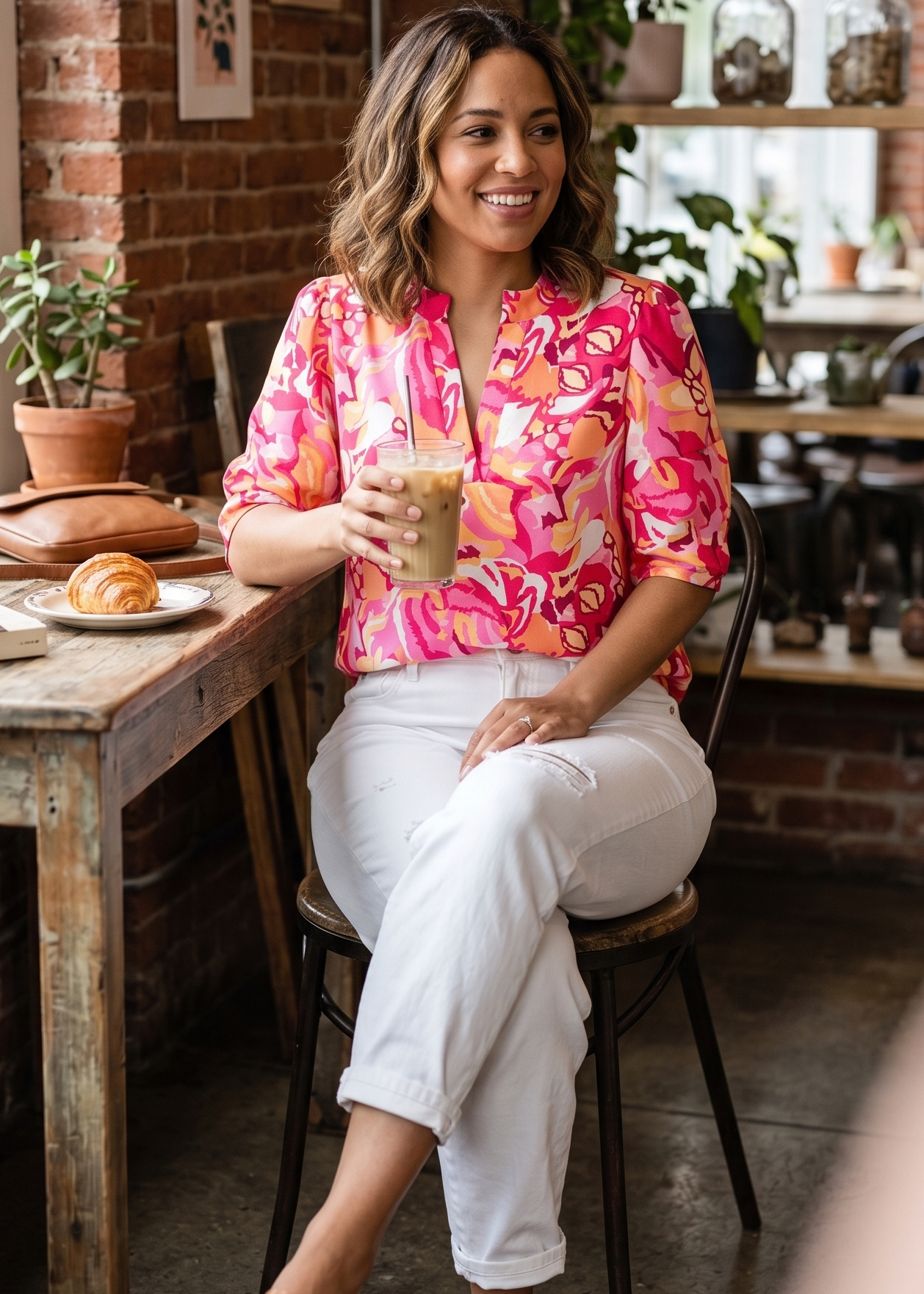 Lauren Coral Diverse Print Blouse