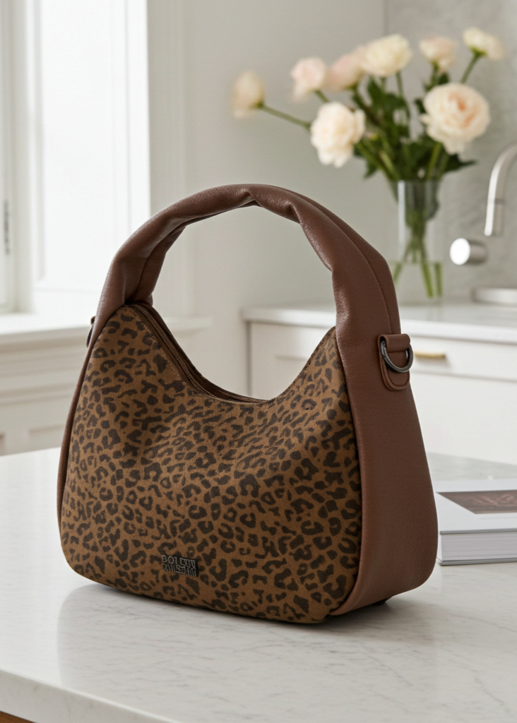 Yoshie Brown Leopard Print Shoulder Bag