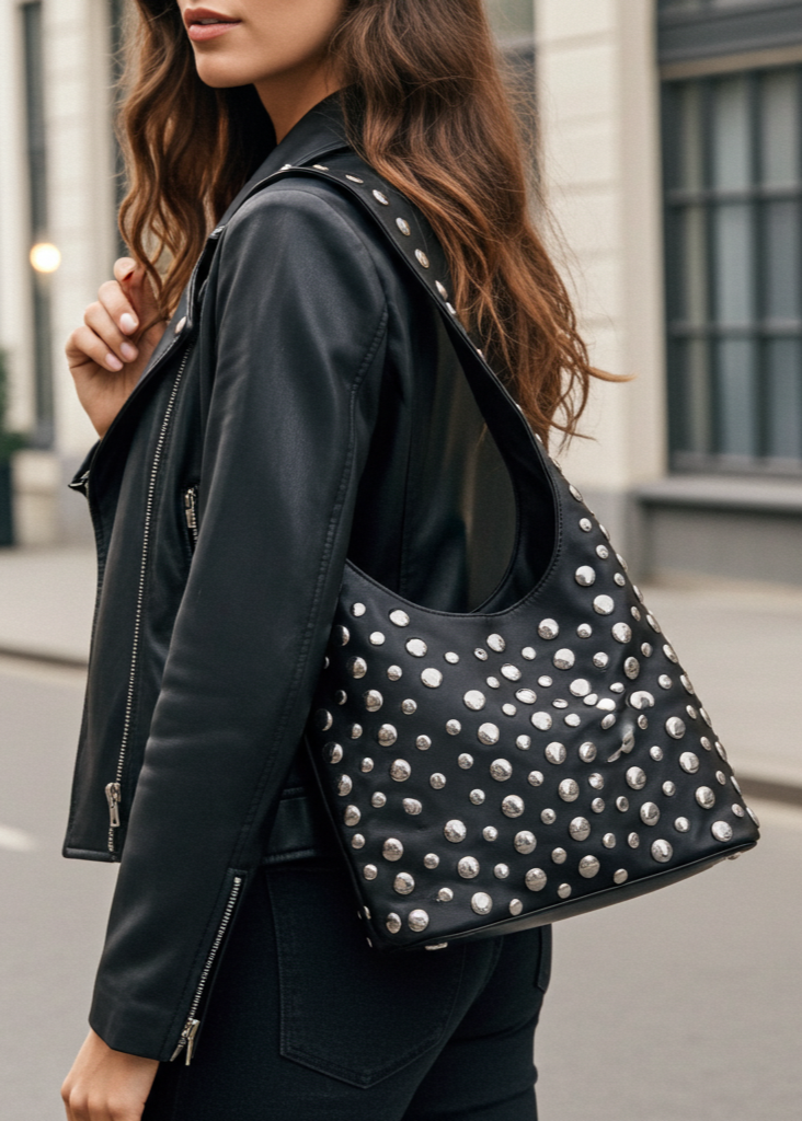 Leonie Black Studded Shoulder Bag