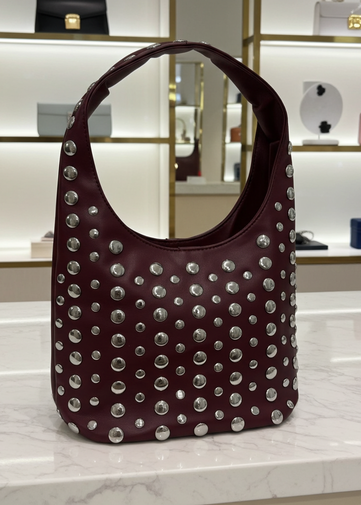 Leonie Dark Red Studded Shoulder Bag