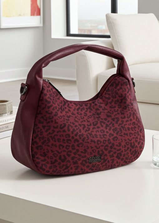 Yoshie Dark Red Leopard Print Shoulder Bag